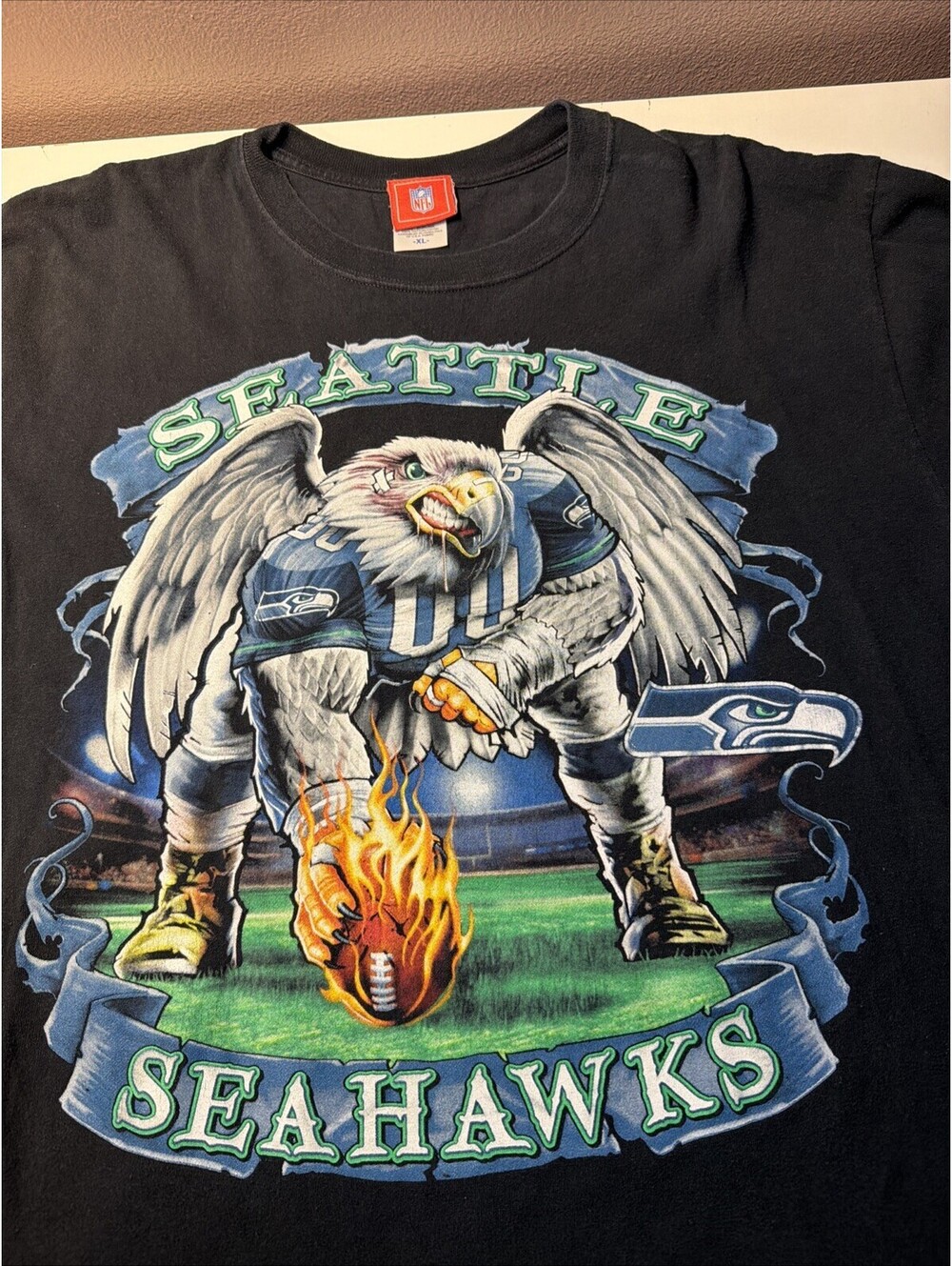 Vintage NFL Seattle Seahawks Mascot Bird T Shirt Sz XL Black